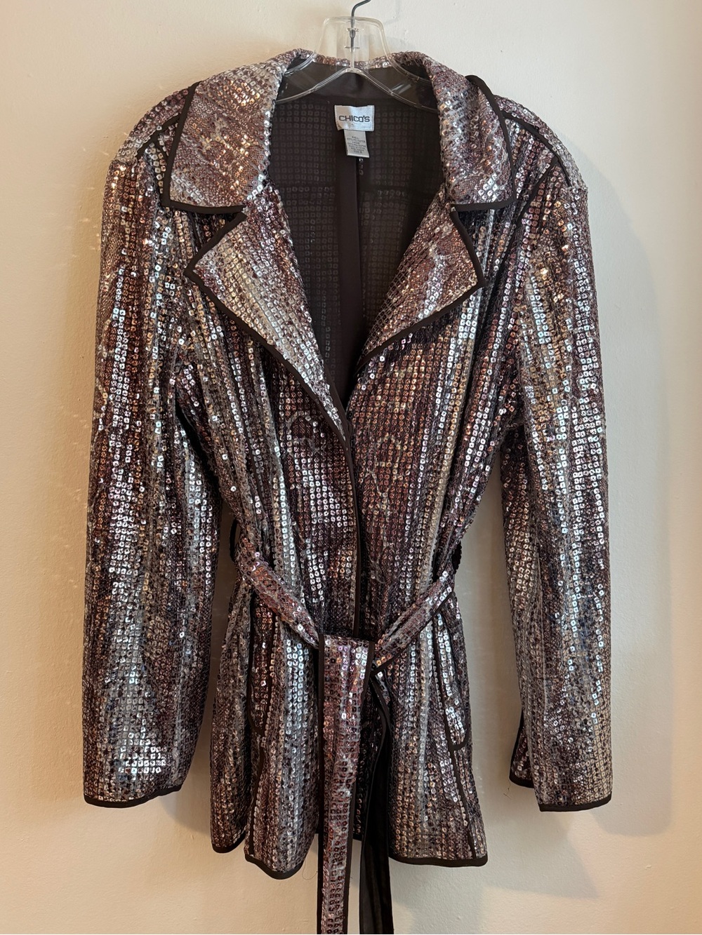 Y2K Vintage Chicos Sequin Metallic Jacket Size 2 Maximalist Party